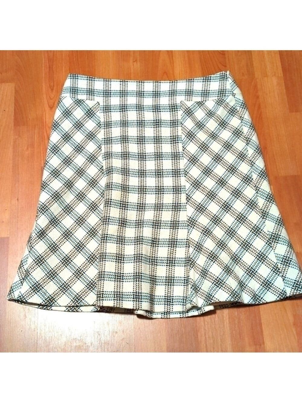 Ann Taylor LOFT A Line Skirt Cream Teal Brown Size 6 Spring Church Fall